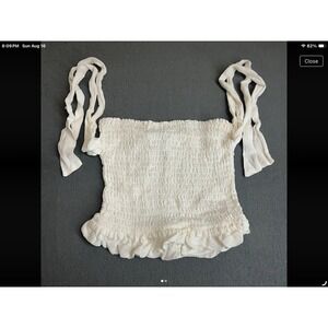 Fashion Nova Crop Top Womens Medium White Smocked Tie Strap Ruffle Boho Tube Top